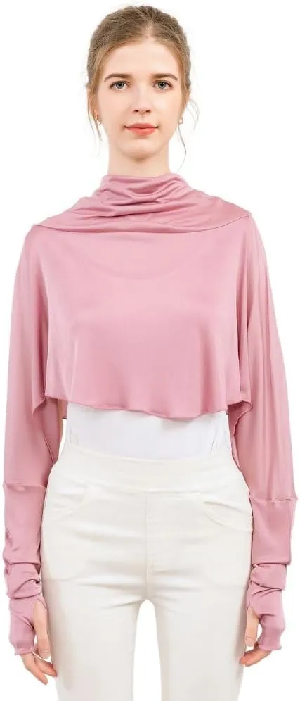ZEEREE Mulberry Silk UV Protection Driving Shirts Face Cover Scarves with Arm Sleeve Wrap Shawls Sunscreen Beach Coverup