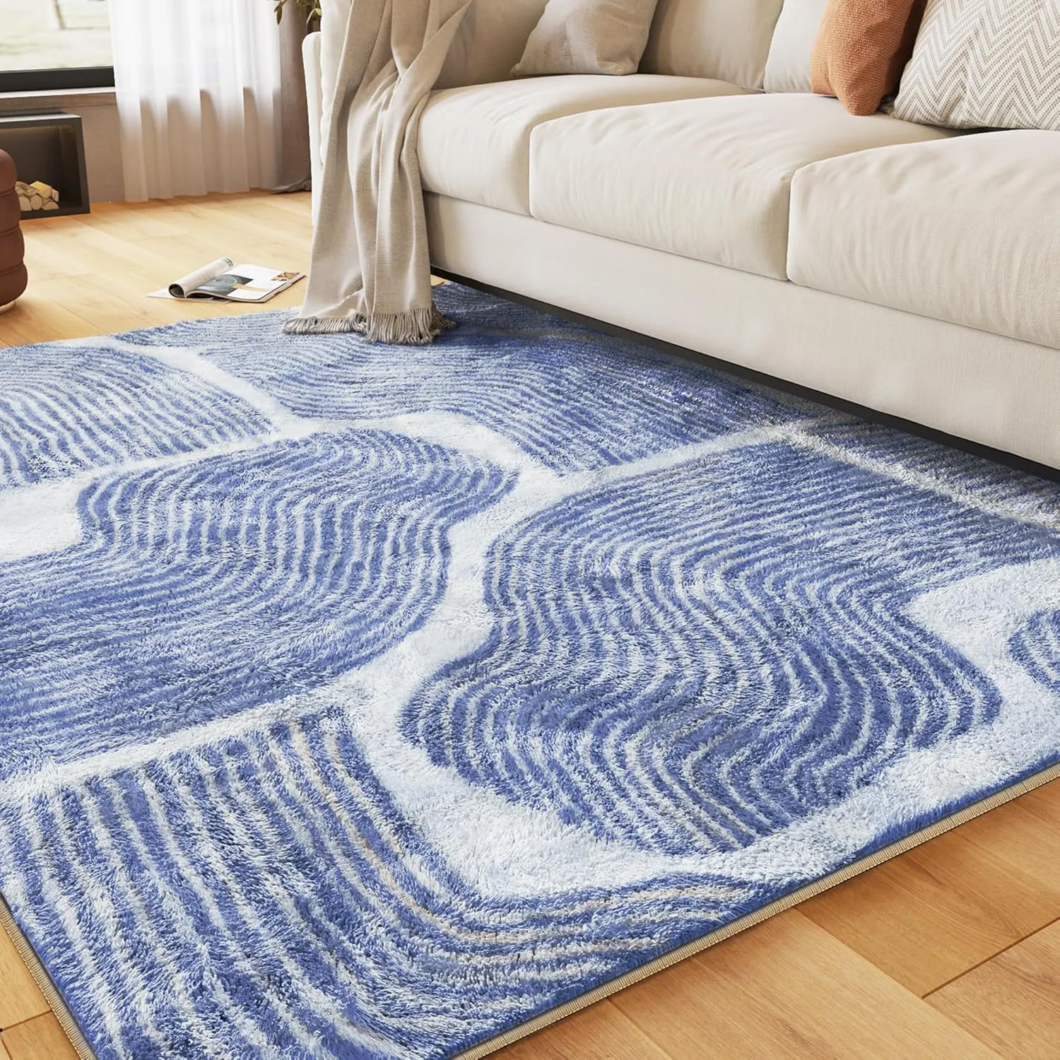Zen Garden Area Rug - Ultra Soft Area Rug 5x7, Non Slip, Stain Resistant Living Room Rug, Washable Area Rugs for Living Room, Rugs for Bedroom (Blue, 5x7)