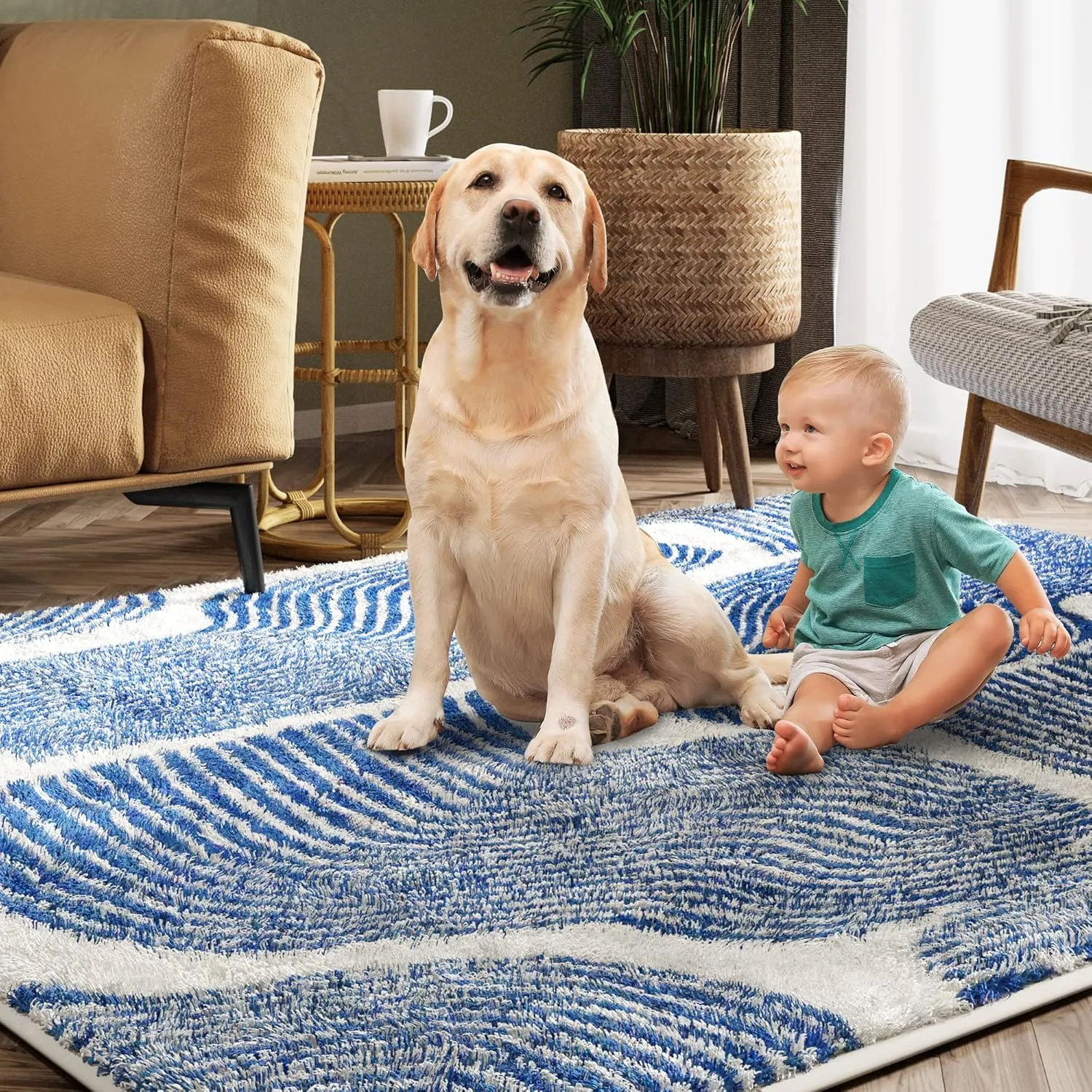 Zen Garden Area Rug - Ultra Soft Area Rug 5x7, Non Slip, Stain Resistant Living Room Rug, Washable Area Rugs for Living Room, Rugs for Bedroom (Blue, 5x7)