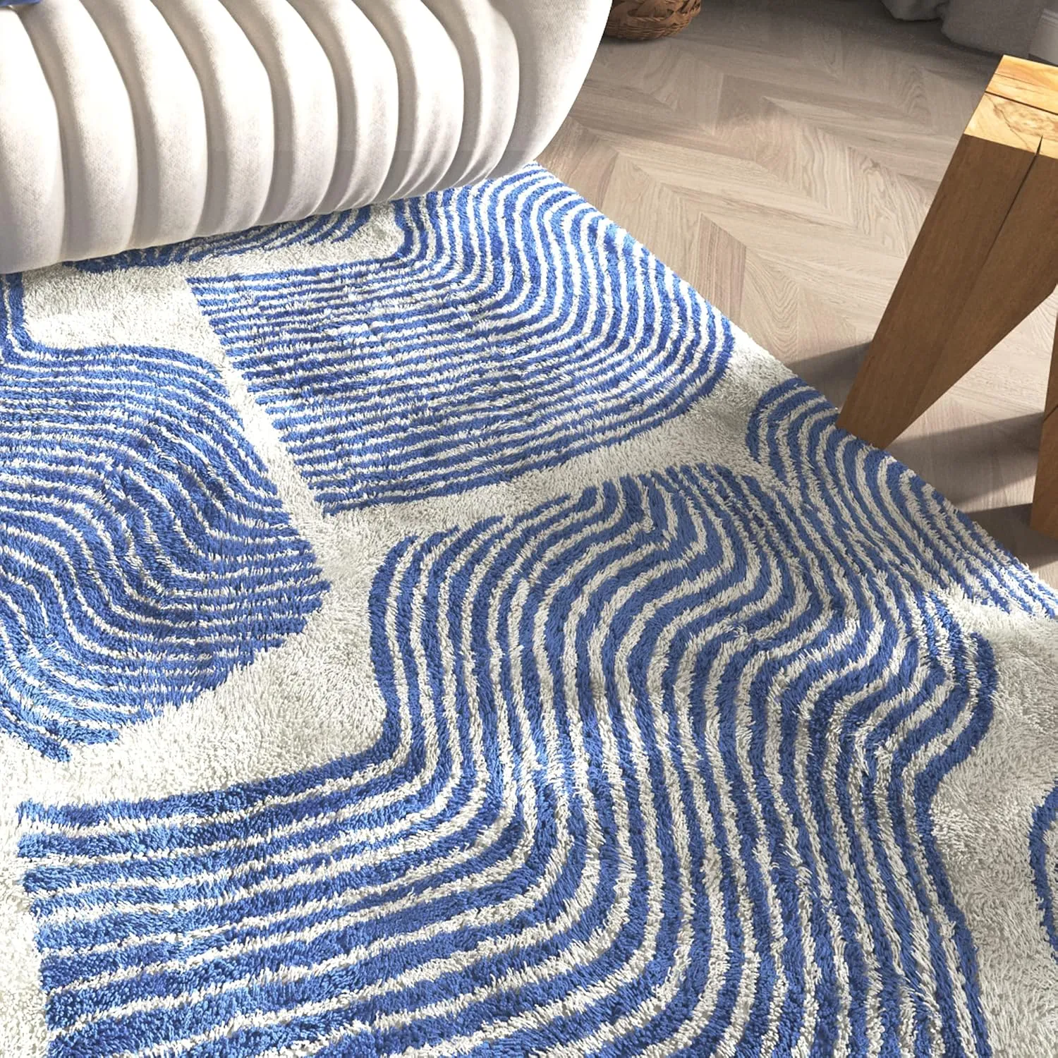 Zen Garden Area Rug - Ultra Soft Area Rug 5x7, Non Slip, Stain Resistant Living Room Rug, Washable Area Rugs for Living Room, Rugs for Bedroom (Blue, 5x7)
