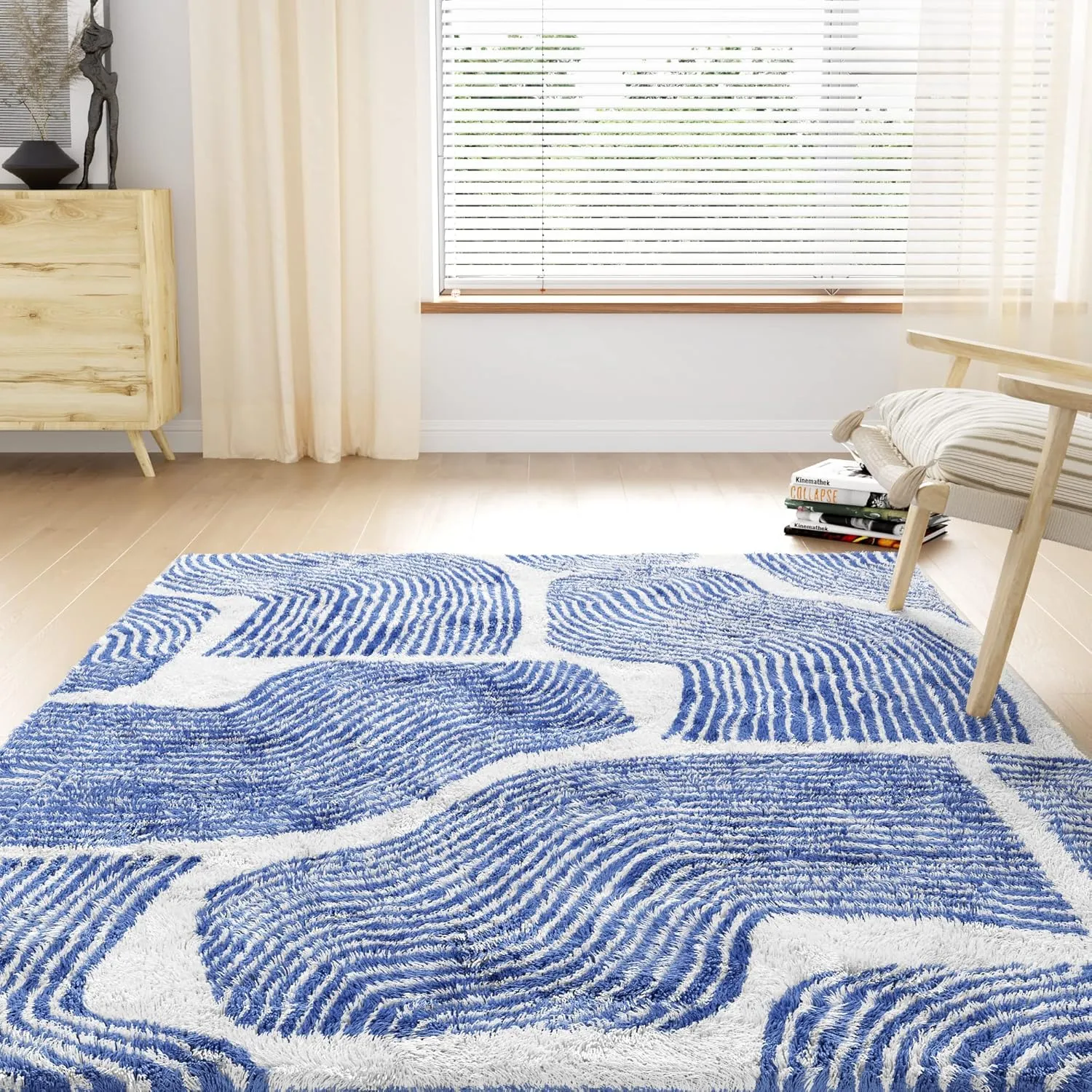 Zen Garden Area Rug - Ultra Soft Area Rug 5x7, Non Slip, Stain Resistant Living Room Rug, Washable Area Rugs for Living Room, Rugs for Bedroom (Blue, 5x7)