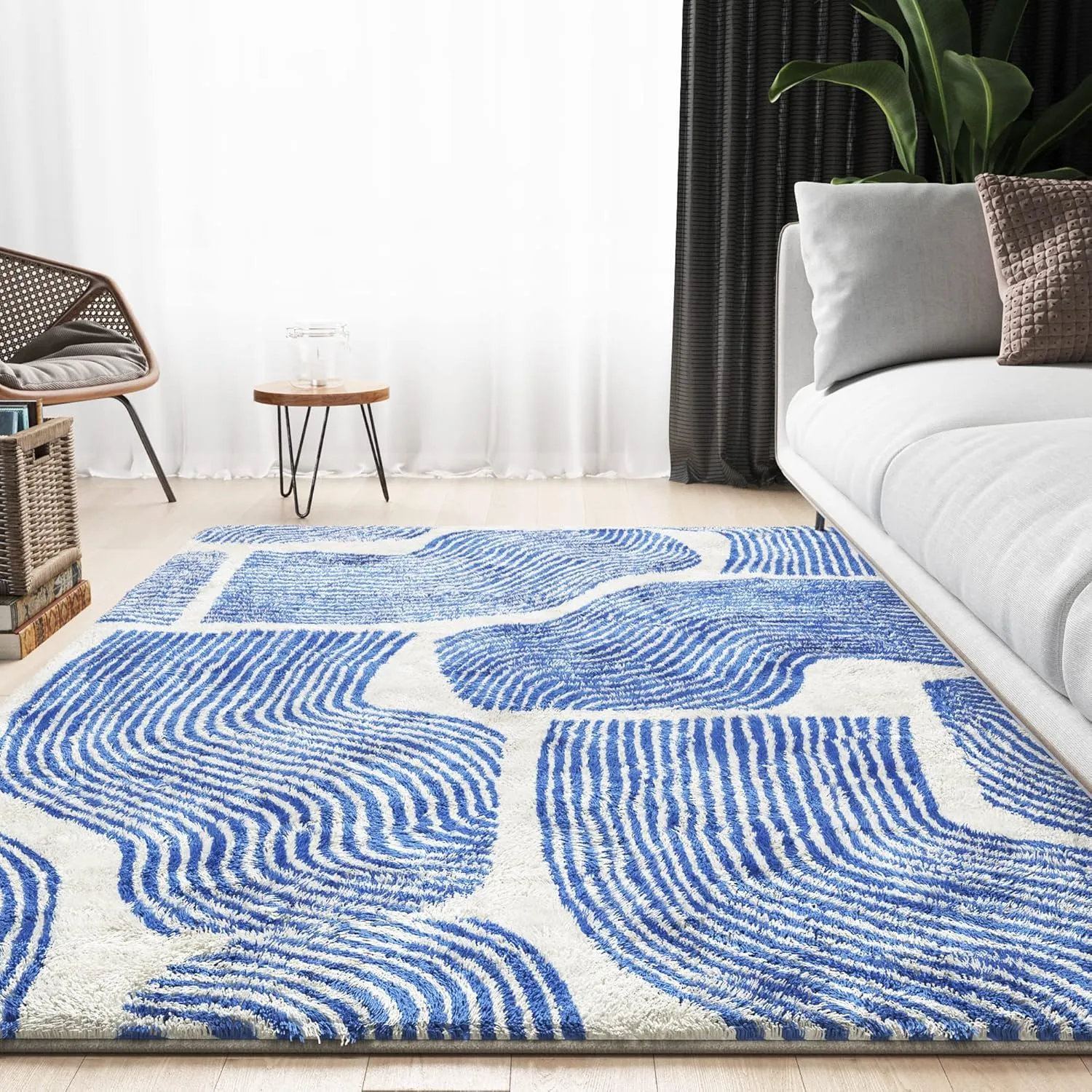 Zen Garden Area Rug - Ultra Soft Area Rug 5x7, Non Slip, Stain Resistant Living Room Rug, Washable Area Rugs for Living Room, Rugs for Bedroom (Blue, 5x7)