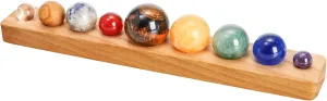 ZENFUN Nine Planets in Solar System with Wooden Stand, Natural Gemstones Sphere Solar System Model Kit, Planet Marbles, Space Themed Bedroom Decor, Best Birthday Science Astronomy Gifts
