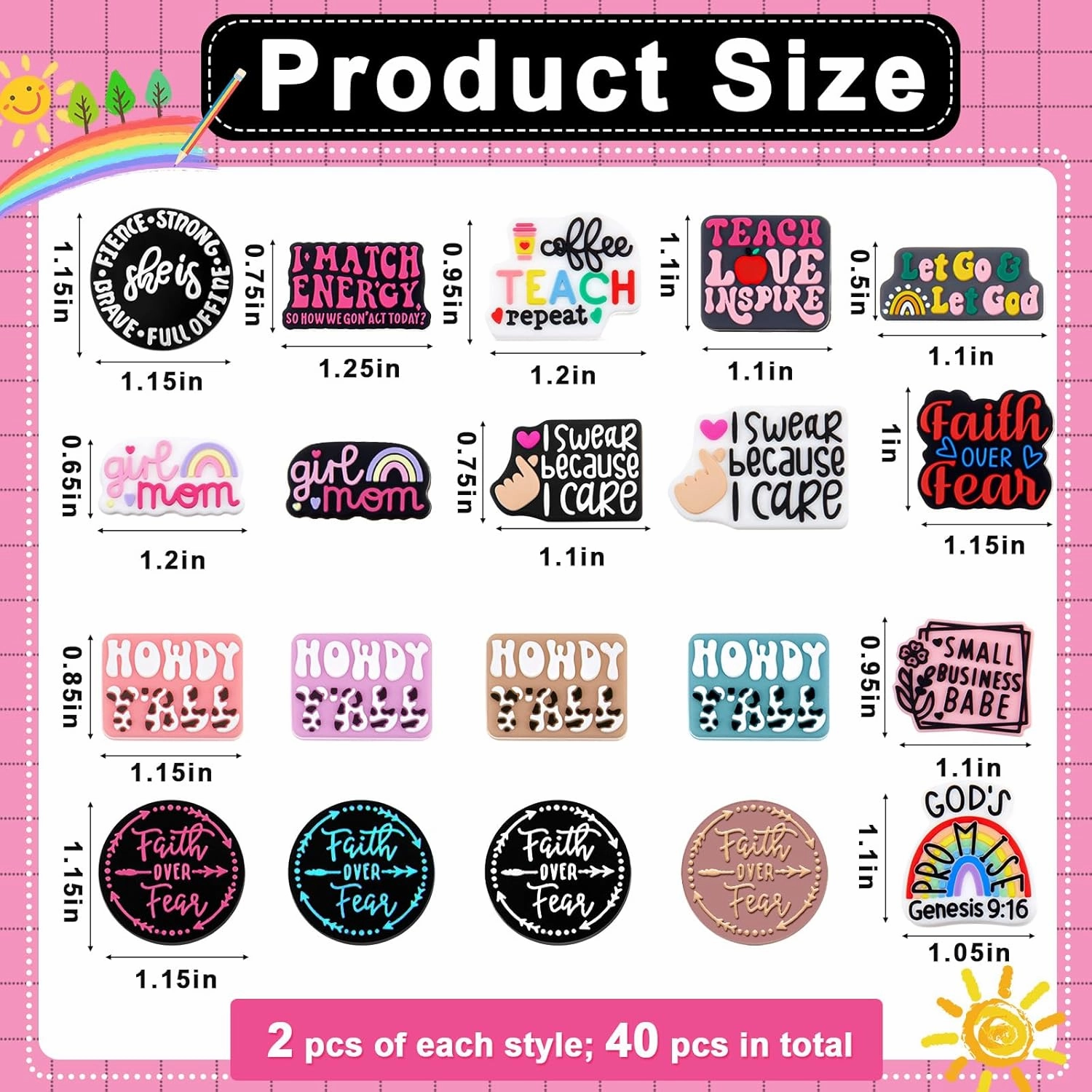Zeyune 40 Pcs Silicone Focal Beads for Pens, Colorful Silicone Beads for Keychain Making DIY Gift Necklace Bracelet Jewelry (Inspirational Style)